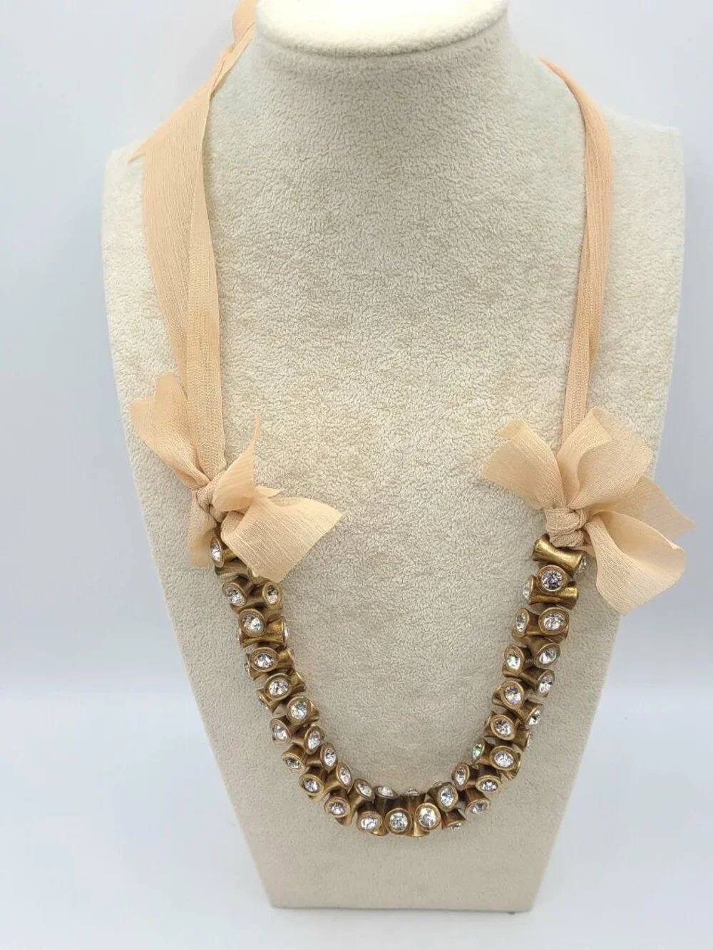 J Crew Chunky Crystal Necklace with Chiffon tie